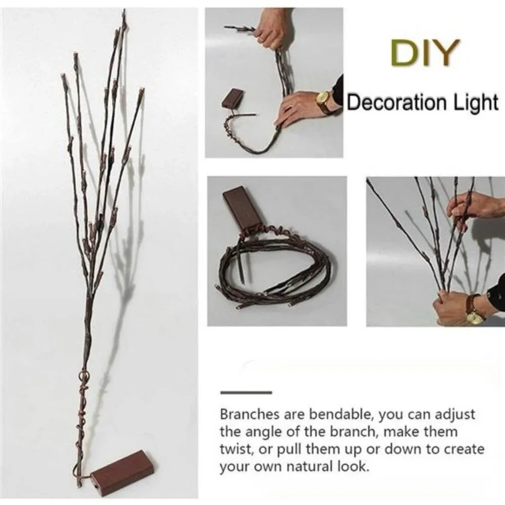 LED Branch Lights 2 Pack Battery Operated Willow Twig Vase Home Decor Warm White